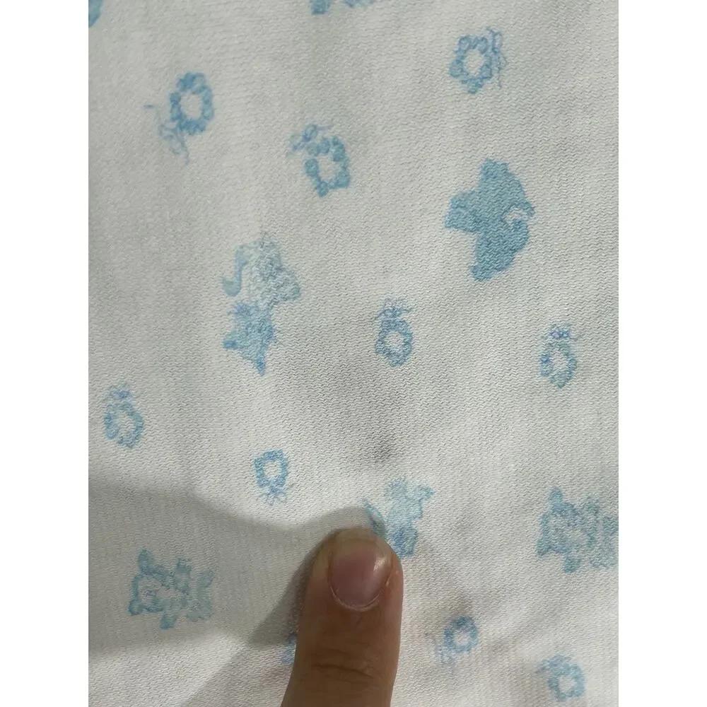 Vintage Carters Cotton Baby Blanket Blue White Wreaths Bunnies Dogs Cats